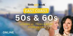 East Coast Online 50s & 60s Speed Dating for Lesbian/Bi/Trans/Queer Singles East Coast Online 50s & 60s Speed Dating for Lesbian/Bi/Trans/Queer Singles