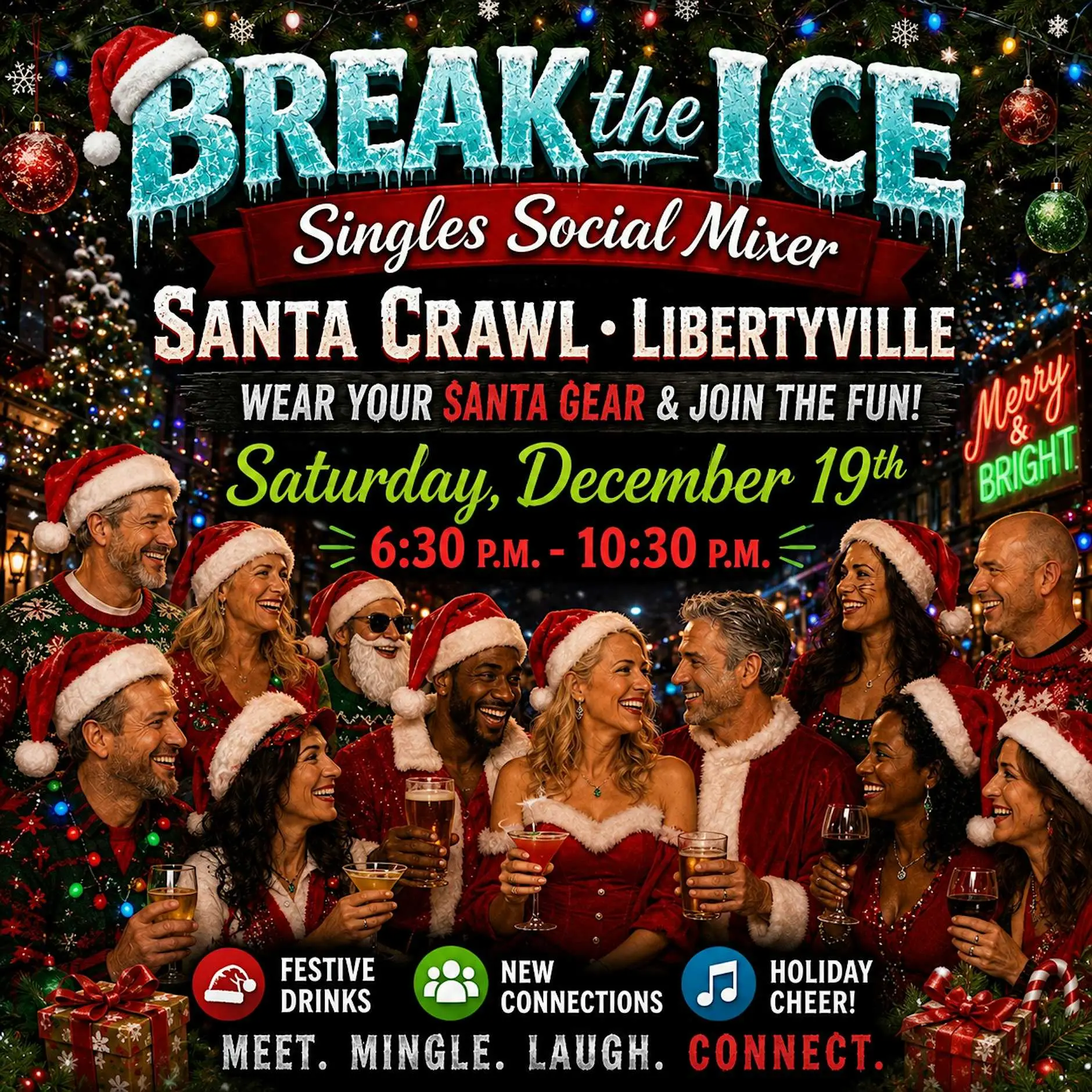 Singles Social Mixer Libertyville Santa Bar Crawl Starting at Morgan's