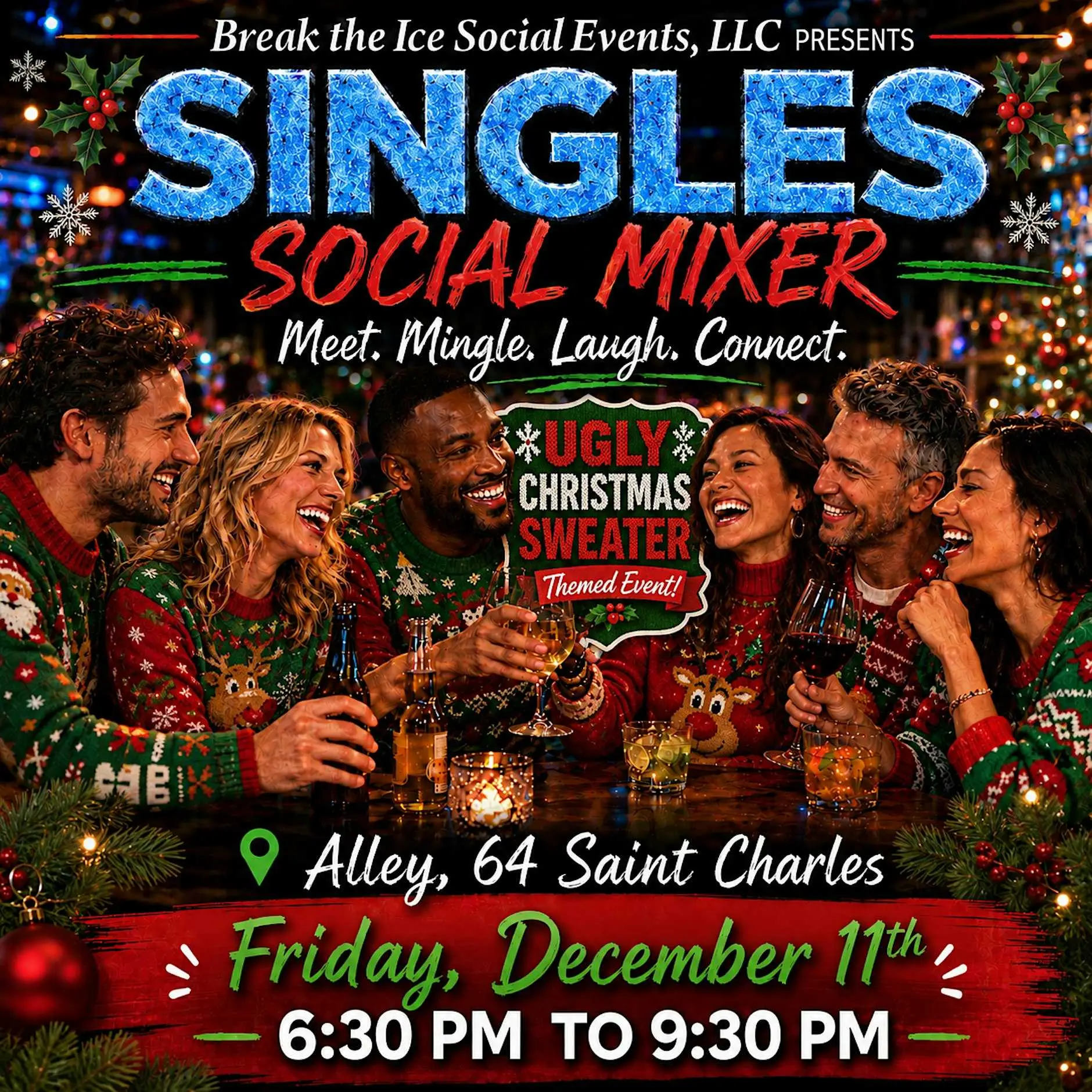 Singles Social Mixer St. Charles, IL Alley 64 Ugly Christmas Sweater Party Singles Social Mixer St. Charles, IL Alley 64 Ugly Christmas Sweater Party