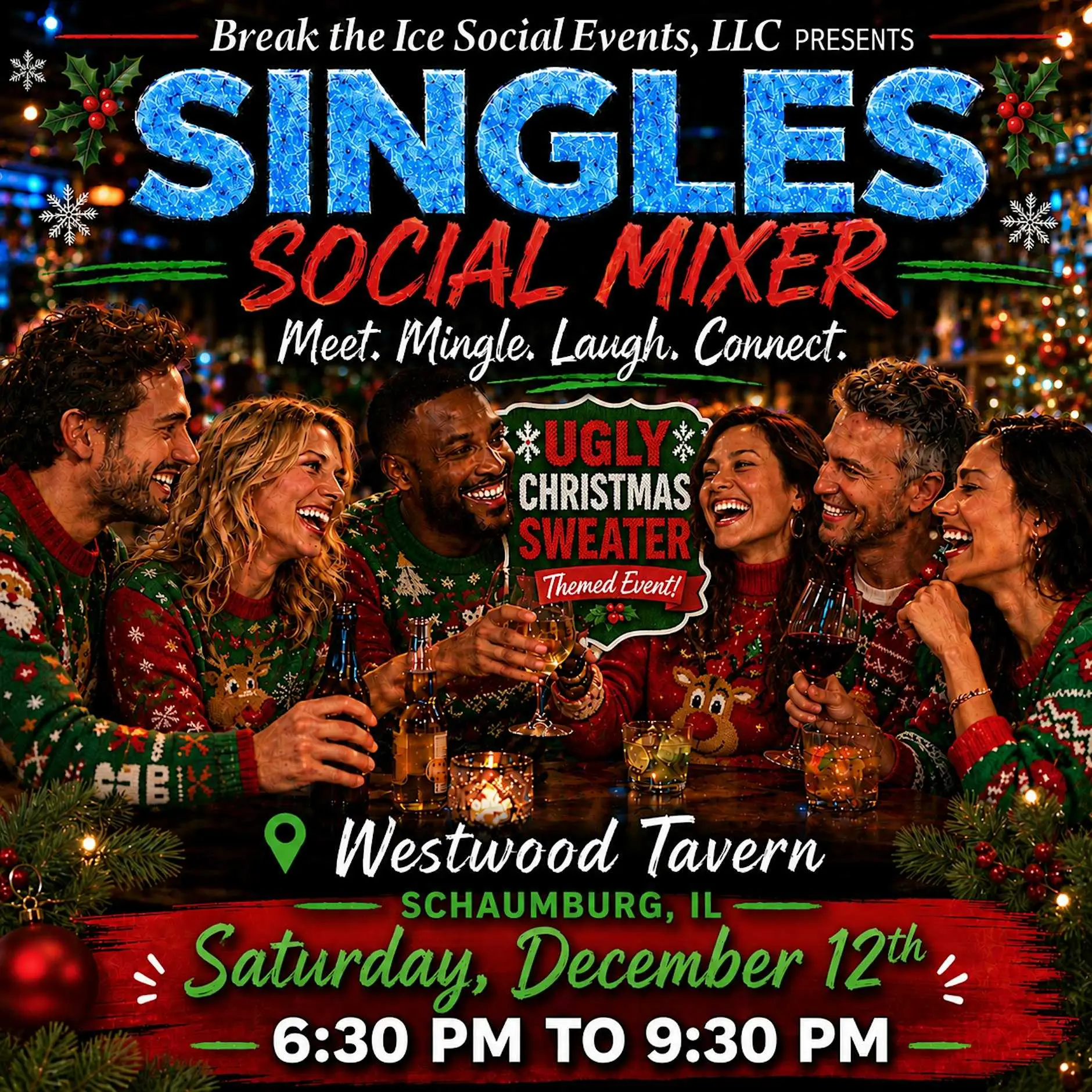 Singles Social Mixer Schaumburg, IL Westwood Tavern Ugly Sweater Party Singles Social Mixer Schaumburg, IL Westwood Tavern Ugly Sweater Party