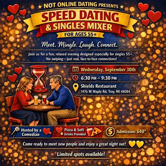 NOT ONLINE DATING PRESENTS - SPEED DATING & SINGLES MIXER - AGES 55+ — photo 2