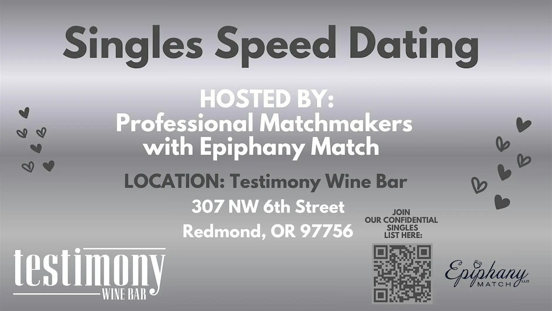 9/16/26 Speed Dating for Singles at Testimony! (ages 40+)