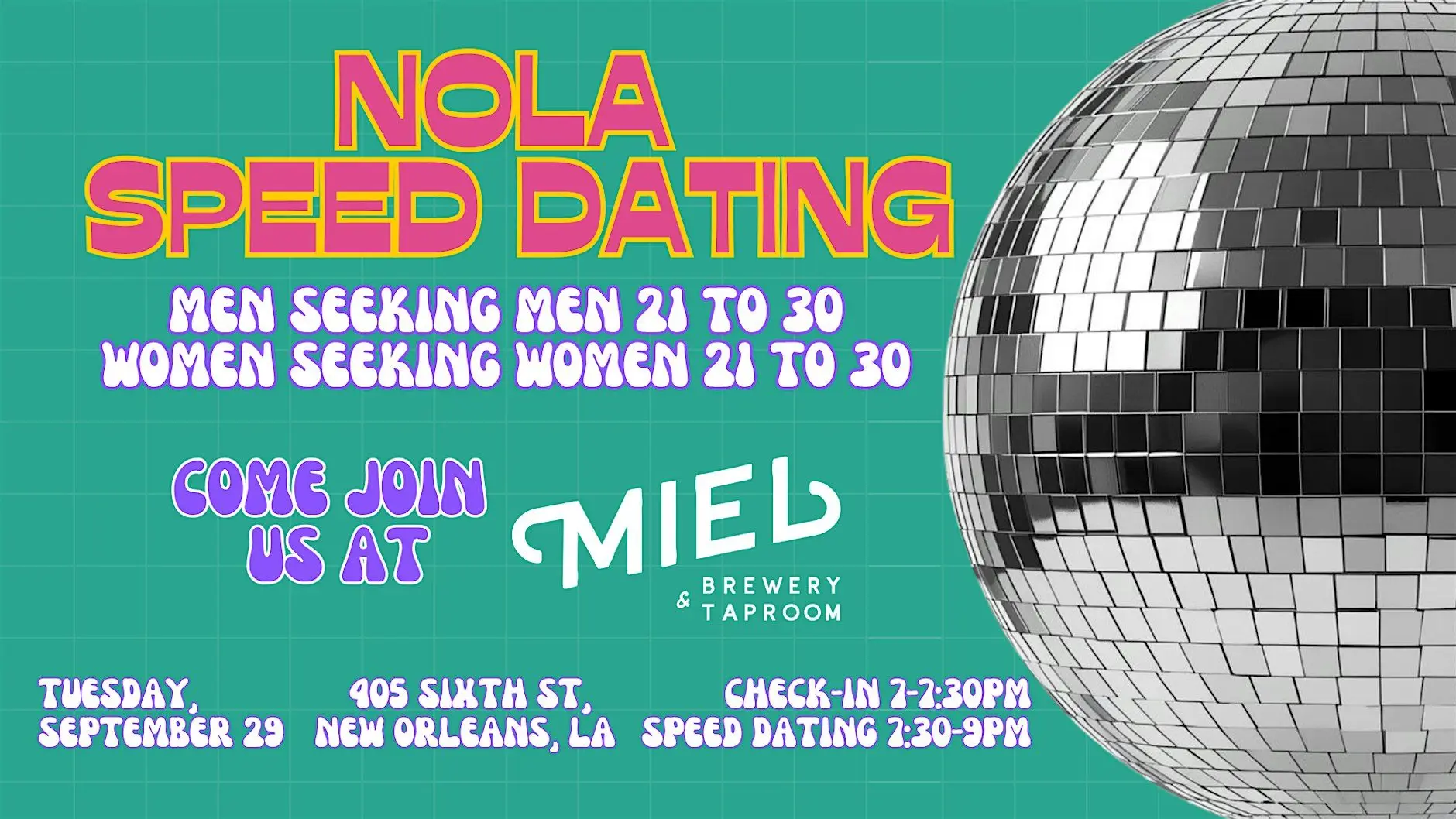 9/29 - NOLA Speed Dating @ Miel Brewery 9/29 - NOLA Speed Dating @ Miel Brewery