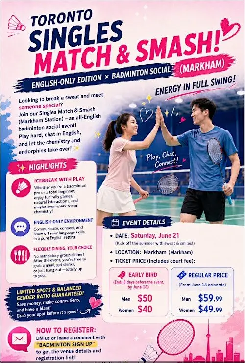 !!English!! Chinese Speed Dating 【Badminton+Afternoon Tea】 (Markham) — photo 2
