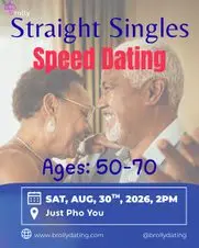 Straight Singles Speed Dating, 50-70: Sun September, 27th, 2026, at 2pm Straight Singles Speed Dating, 50-70: Sun September, 27th, 2026, at 2pm