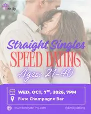 Straight Singles Speed Dating, 21-40: Wed, October, 7th, 2026, at 7pm Straight Singles Speed Dating, 21-40: Wed, October, 7th, 2026, at 7pm