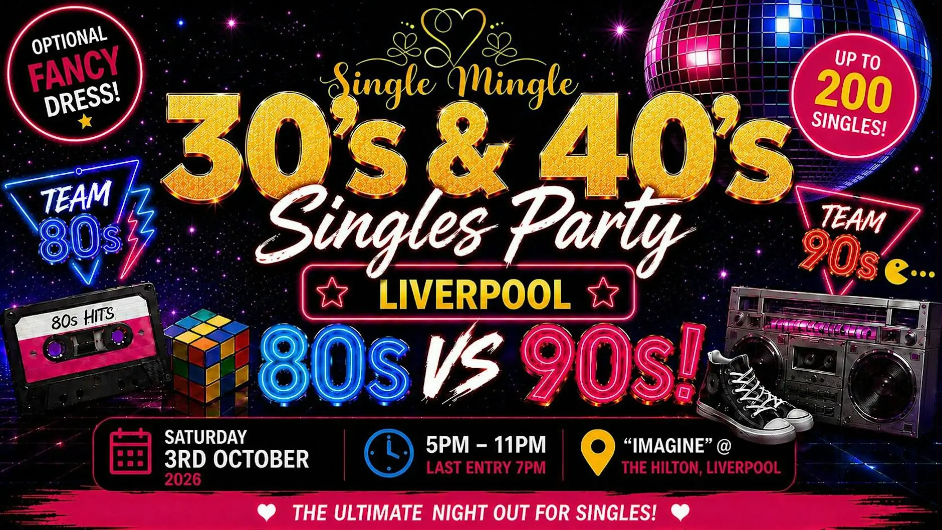 Single Mingle 30s & 40s Singles Party | Liverpool | 80s vs 90s | 3rd Oct