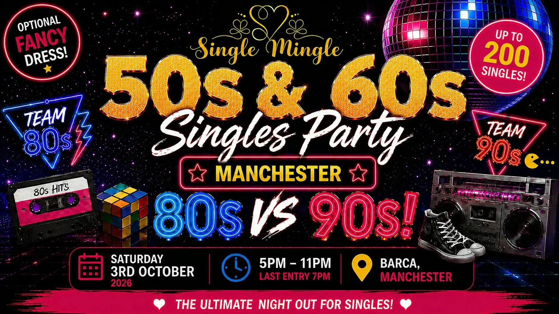 Single Mingle 50s & 60s Singles Party | Manchester | 80s vs 90s | 3rd Oct