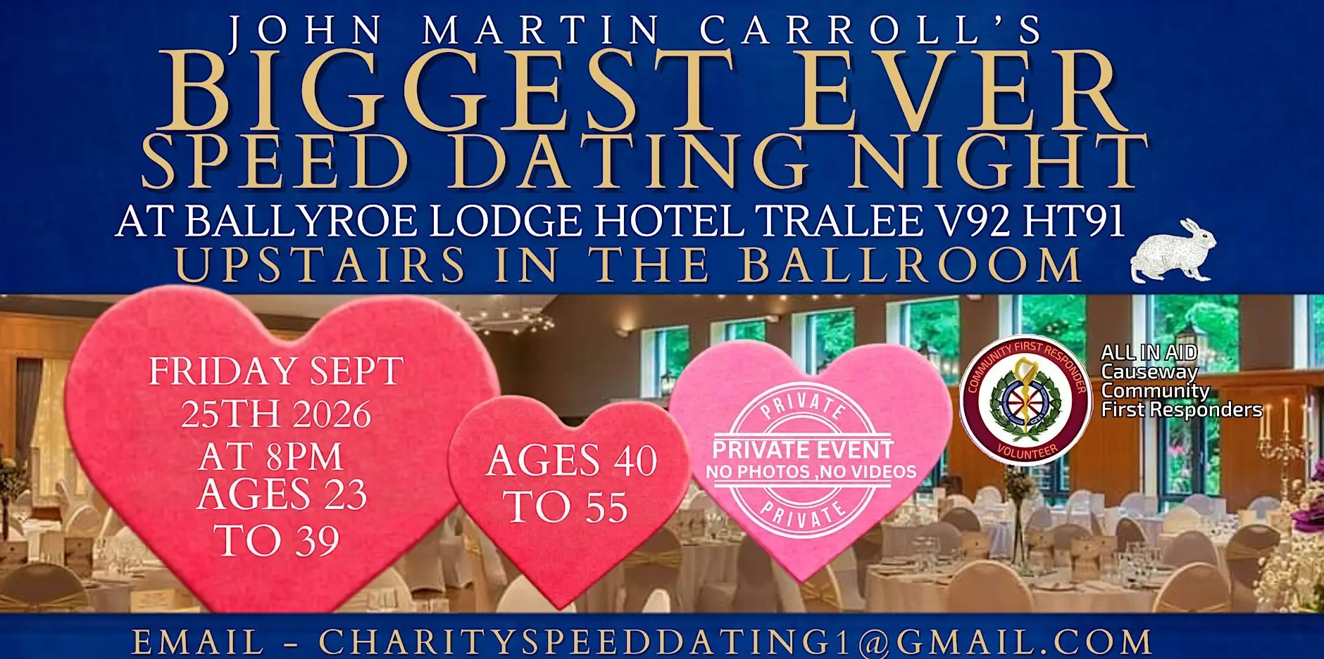 BIGGEST SPEED DATING NIGHT EVER Ages 23 - 39 & 40 TO 55 (20 euro )
