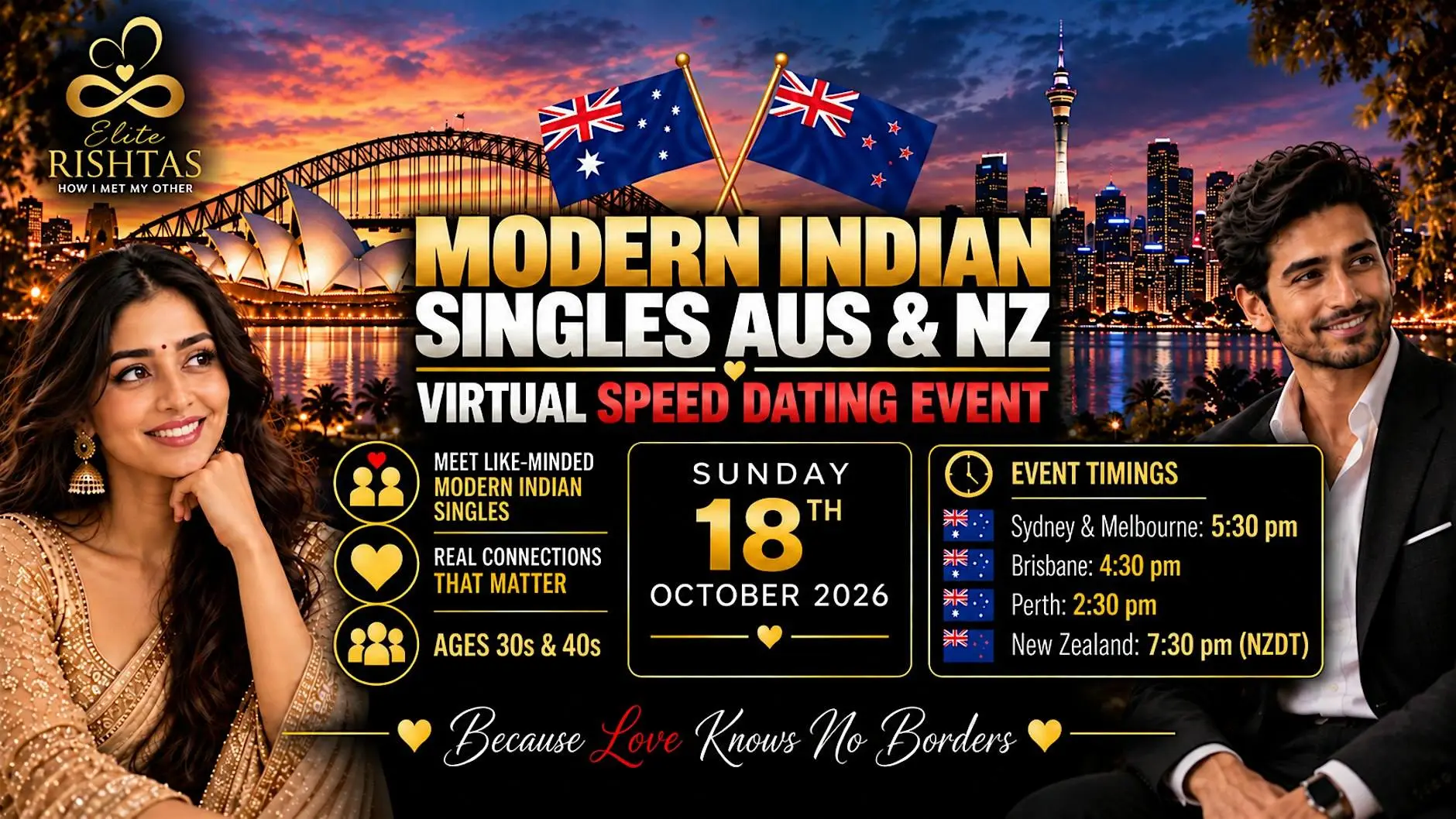 AUS & NZ Modern Indian Singles Virtual Speed Dating | 30s & 40s AUS & NZ Modern Indian Singles Virtual Speed Dating | 30s & 40s