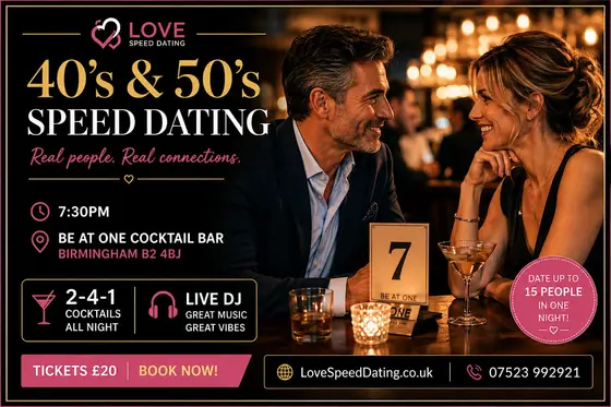 Speed Dating Singles Night Ages 40's and 50's Birmingham Be At One — photo 1