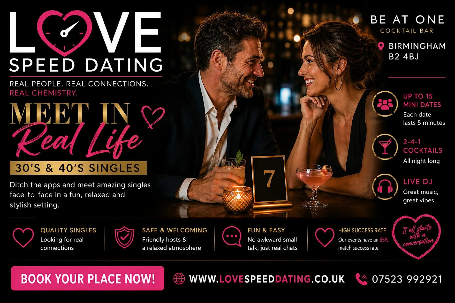 Speed Dating Singles Birmingham Ages 30's and 40's Be At One Cocktail Bar
