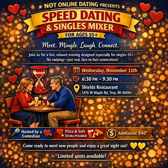 NOT ONLINE DATING PRESENTS - SPEED DATING & SINGLES MIXER - AGES 55+ — photo 2