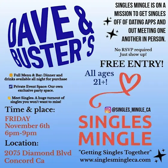 Singles Mingle @ Dave and Busters in Concord 21+ FREE ENTRY! — photo 2