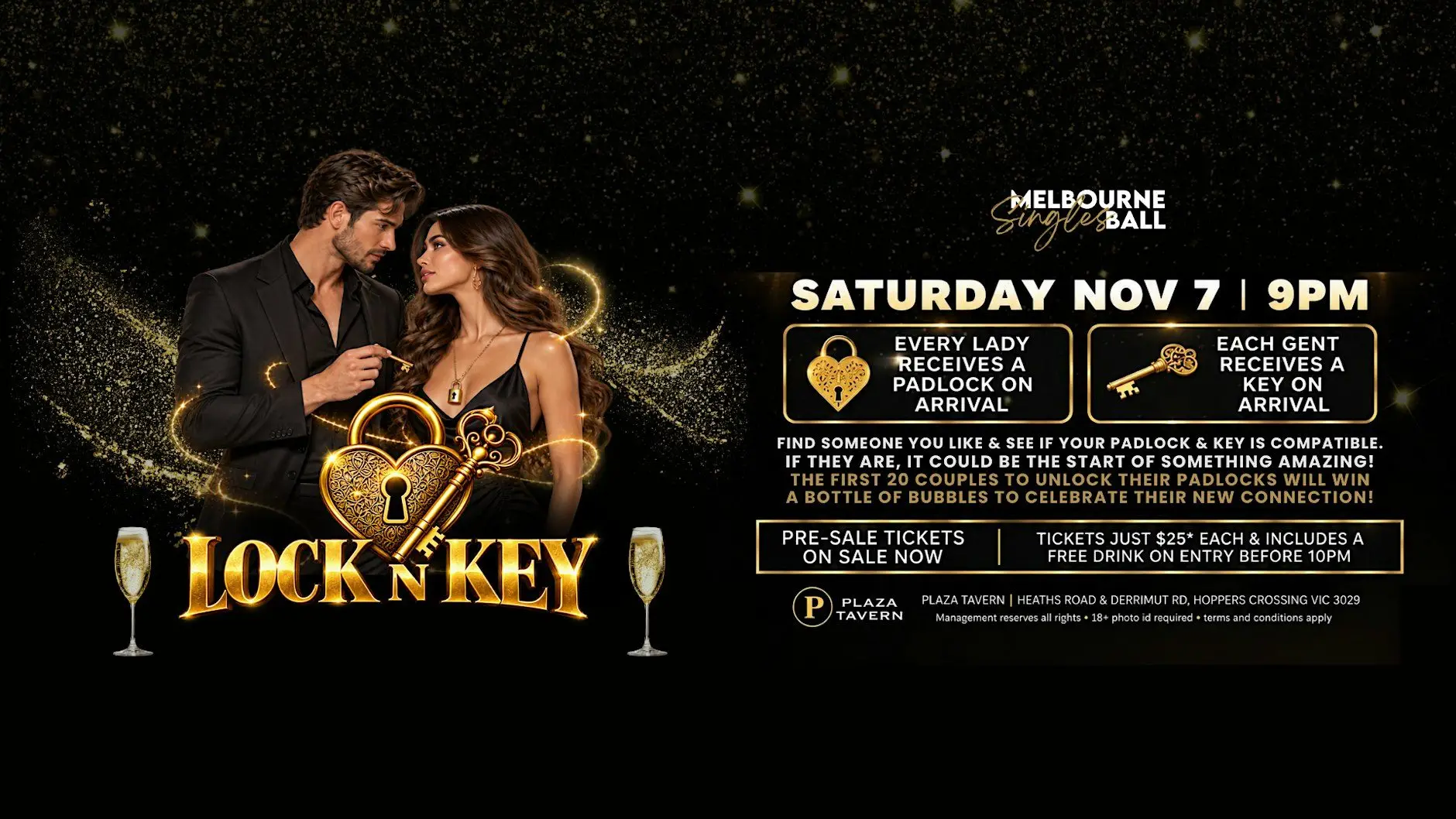 Lock N Key Singles Party at Plaza Tavern, Hoppers Crossing! Lock N Key Singles Party at Plaza Tavern, Hoppers Crossing!