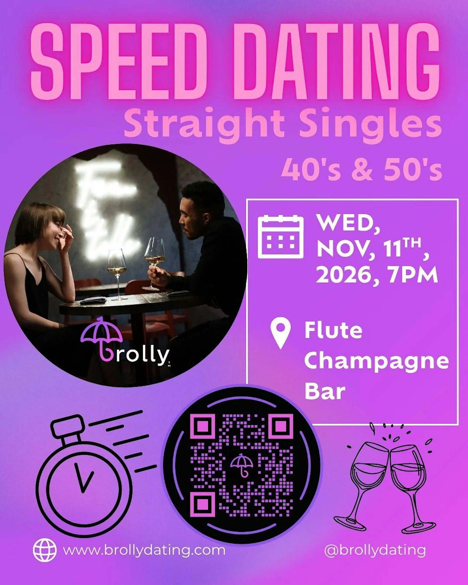Straight Singles Speed Dating, 40's & 50's: Wed, November, 11th, 2026, 7pm