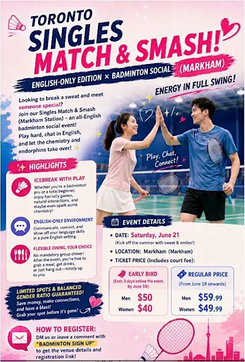 !!English!! Chinese Speed Dating 【Badminton+Afternoon Tea】 (Markham) — photo 2