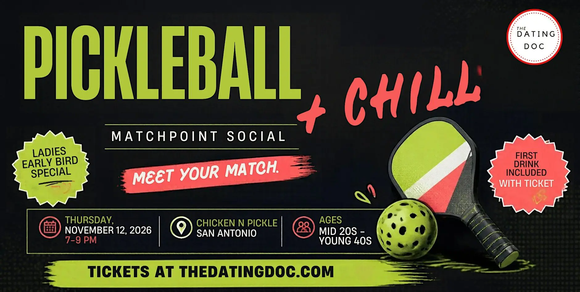 Pickleball + Chill - Matchpoint Social (Ages: Mid 20s-Young 40s) Pickleball + Chill - Matchpoint Social (Ages: Mid 20s-Young 40s)