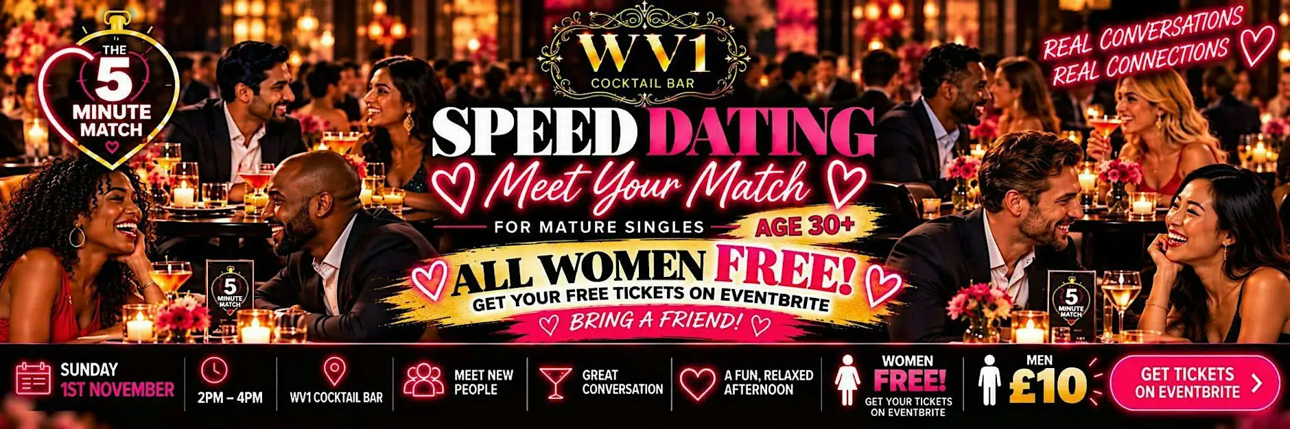 The 5-Minute Match - W-ton. Ladies - FREE, Men £10, Speed Dating Ages 30 + The 5-Minute Match - W-ton. Ladies - FREE, Men £10, Speed Dating Ages 30 +
