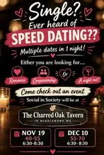 55-70 speed dating charred oak tavern