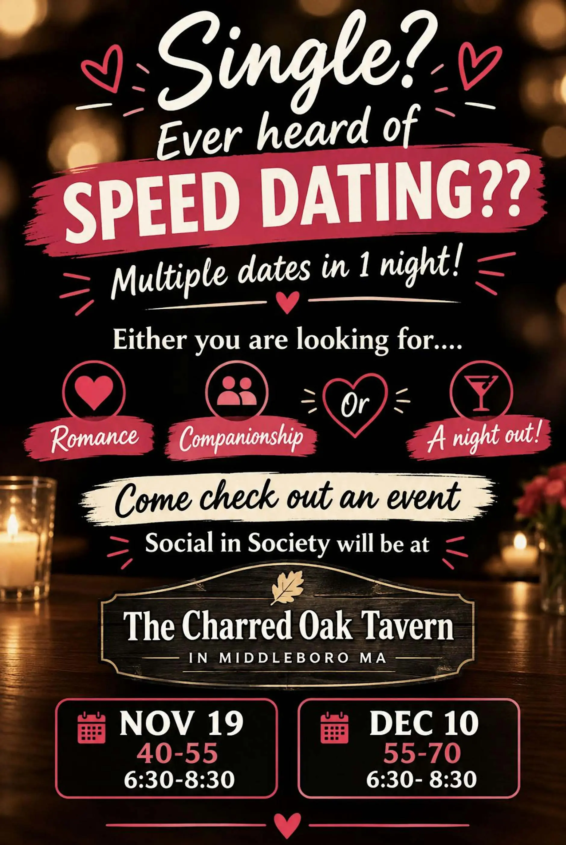 55-70 speed dating charred oak tavern 55-70 speed dating charred oak tavern